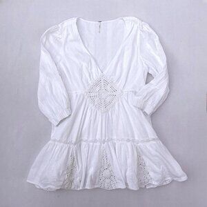 Free People White Hudson Mini Dress Cotton Blend Size S Boho Bohemian Crochet